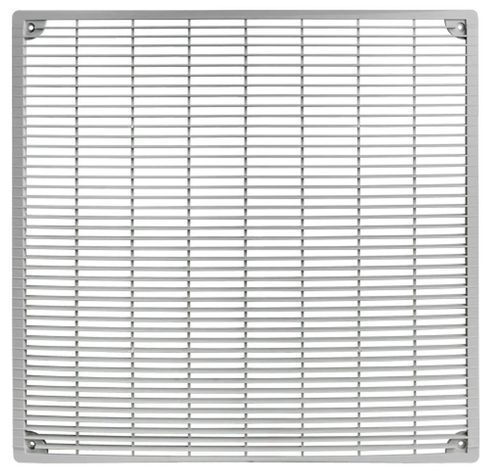 Luftgitter aus Metall mit horizontalen Lamellen, vermutlich zur Luftzirkulation in einem Heizsystem. Marke Wolf ist sichtbar auf dem Gitter.